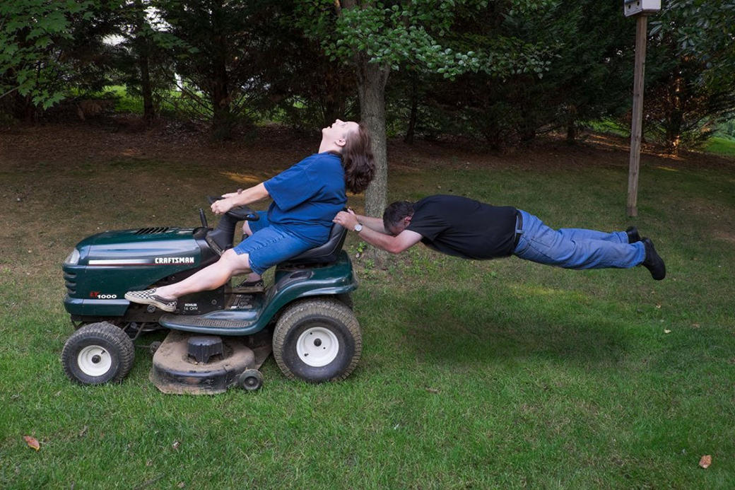 rushing to mow the lawn