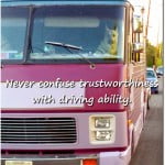 humorous dog photo about trust and driving ability